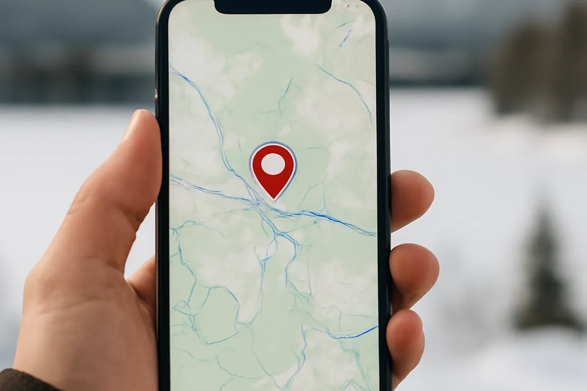 Carte hors-ligne affichée sur un écran d’application en contexte nordique