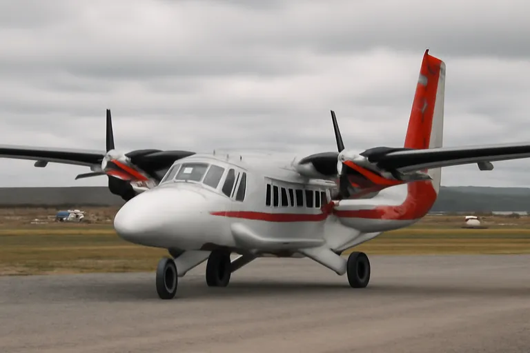 Avion de brousse sur une piste nordique dans un petit village du Nunavik
