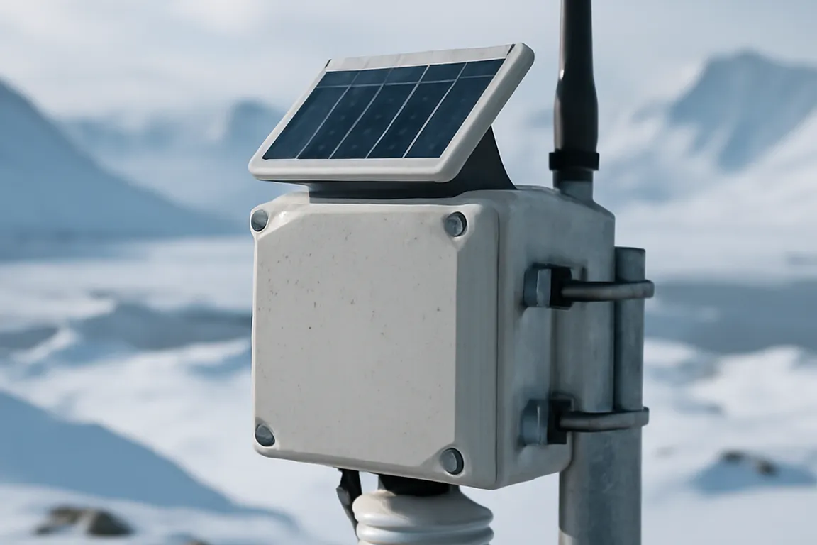 Capteur meteo IoT installe sur une station connectee mesurant les donnees climatiques dans le Nord