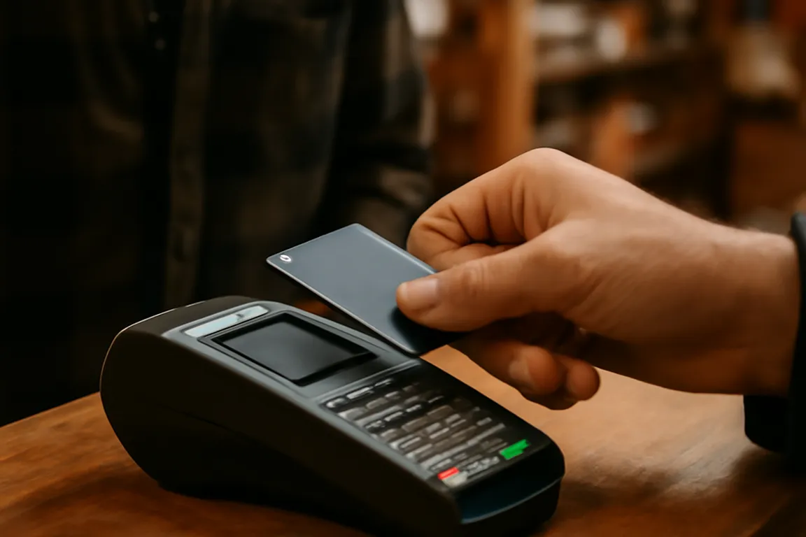 Terminal de paiement sans contact utilise dans un commerce local du Nunavik