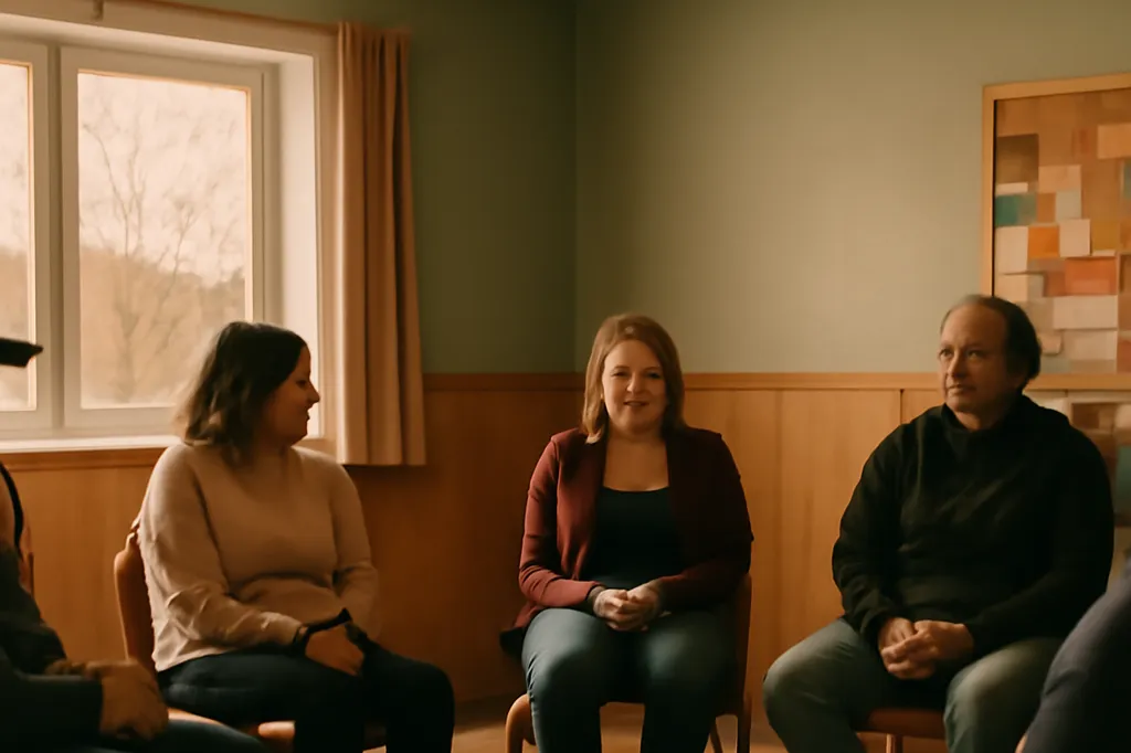 Groupe de soutien par les pairs réuni dans un centre communautaire nordique