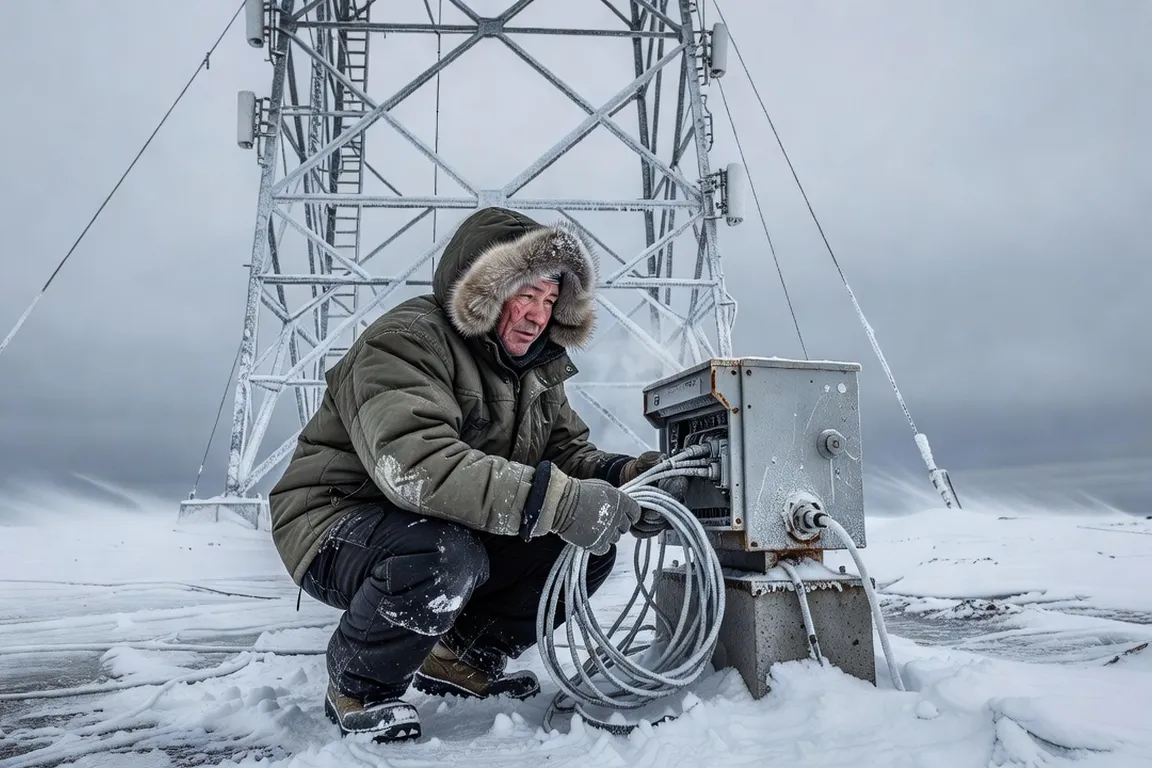 Technicien effectuant la maintenance d’une tour cellulaire dans un paysage nordique