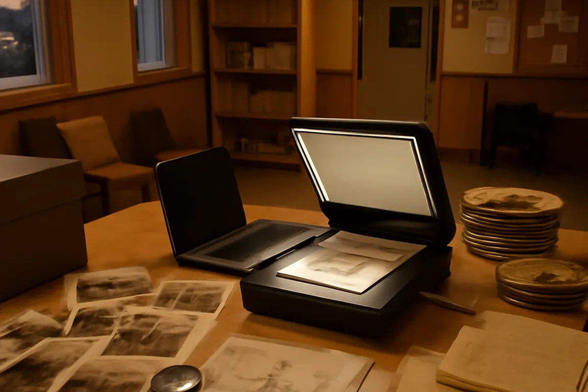 Portrait d'une archiviste numérique inuite devant un écran d'archivage