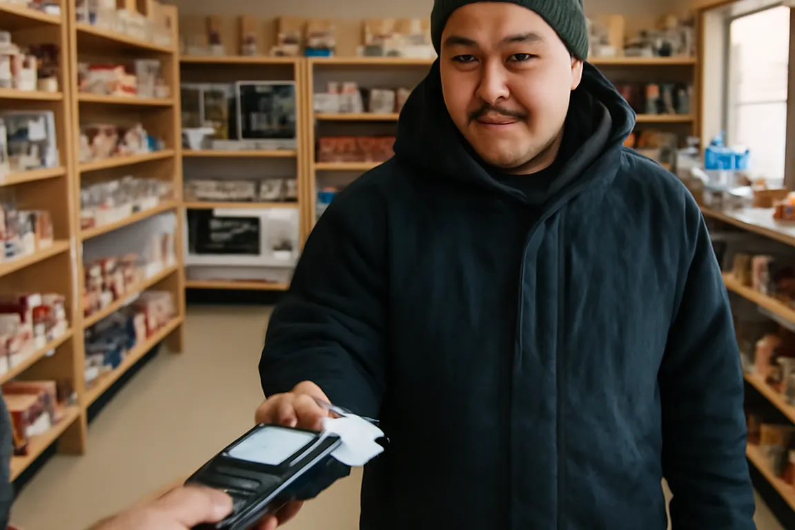 Interieur d'une cooperative nordique avec terminal de paiement sans contact moderne