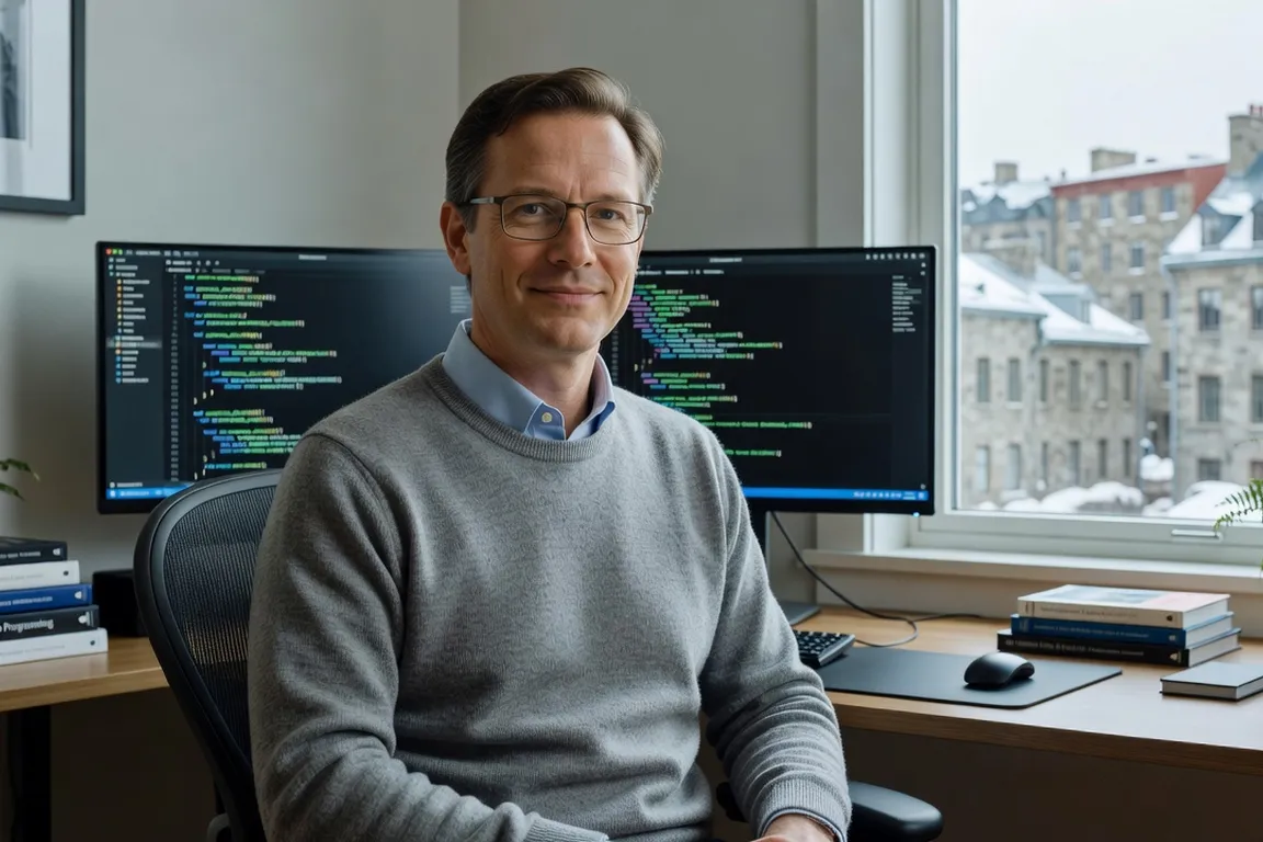 Portrait de Jean-Sébastien Ouellet, développeur web spécialisé en projets autochtones, dans son atelier