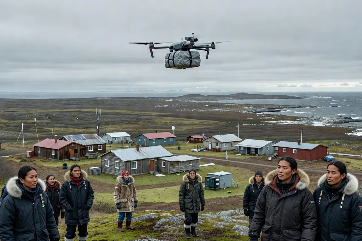 Drone de livraison survolant une communaute isolee du Nunavik