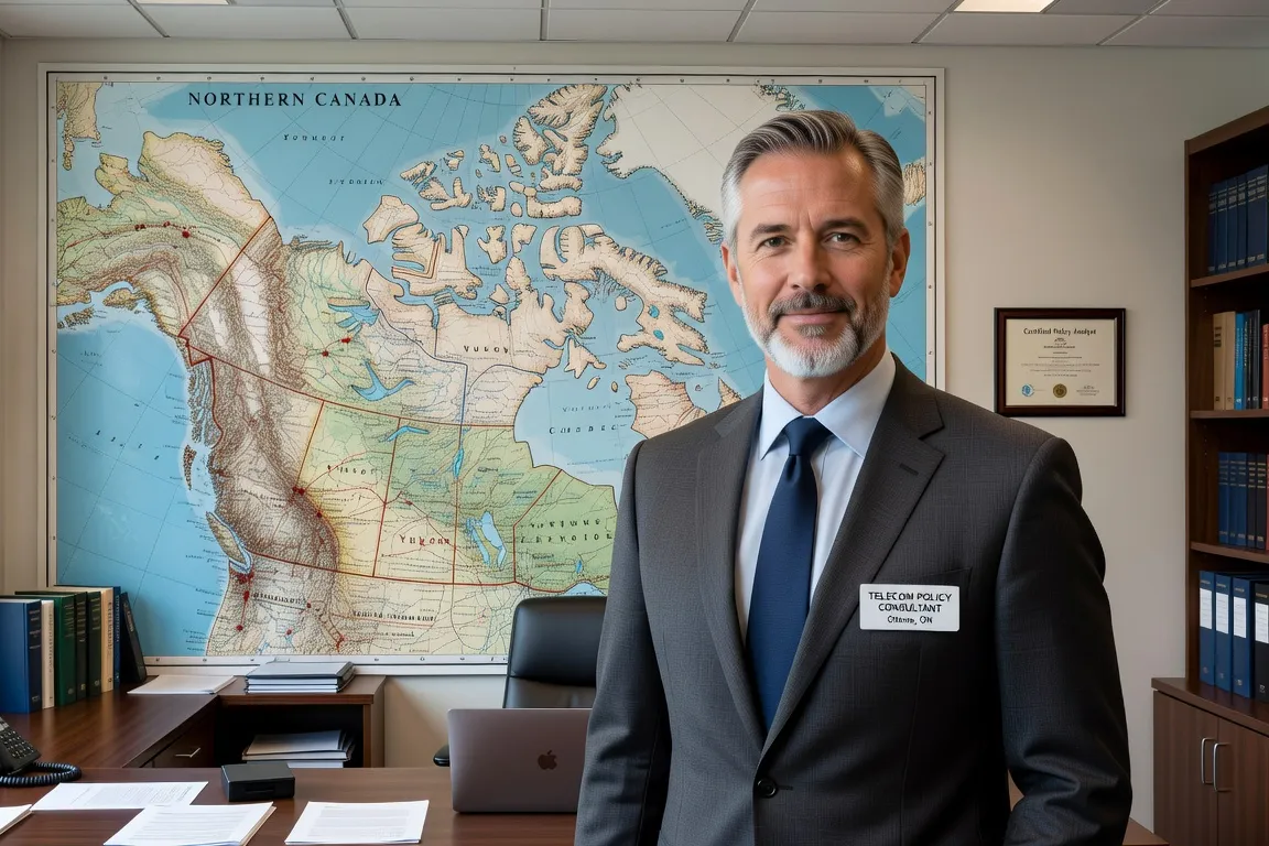 Expert en politiques télécom nordiques devant une carte du Grand Nord canadien