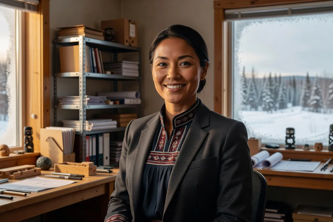 Portrait d'une femme Inuit professionnelle dans un bureau nordique