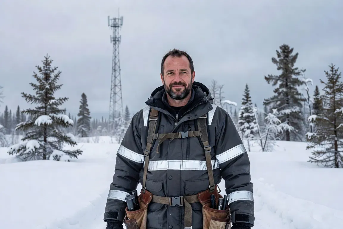 Portrait d'un ingénieur télécom dans la toundra enneigée du Nord-du-Québec