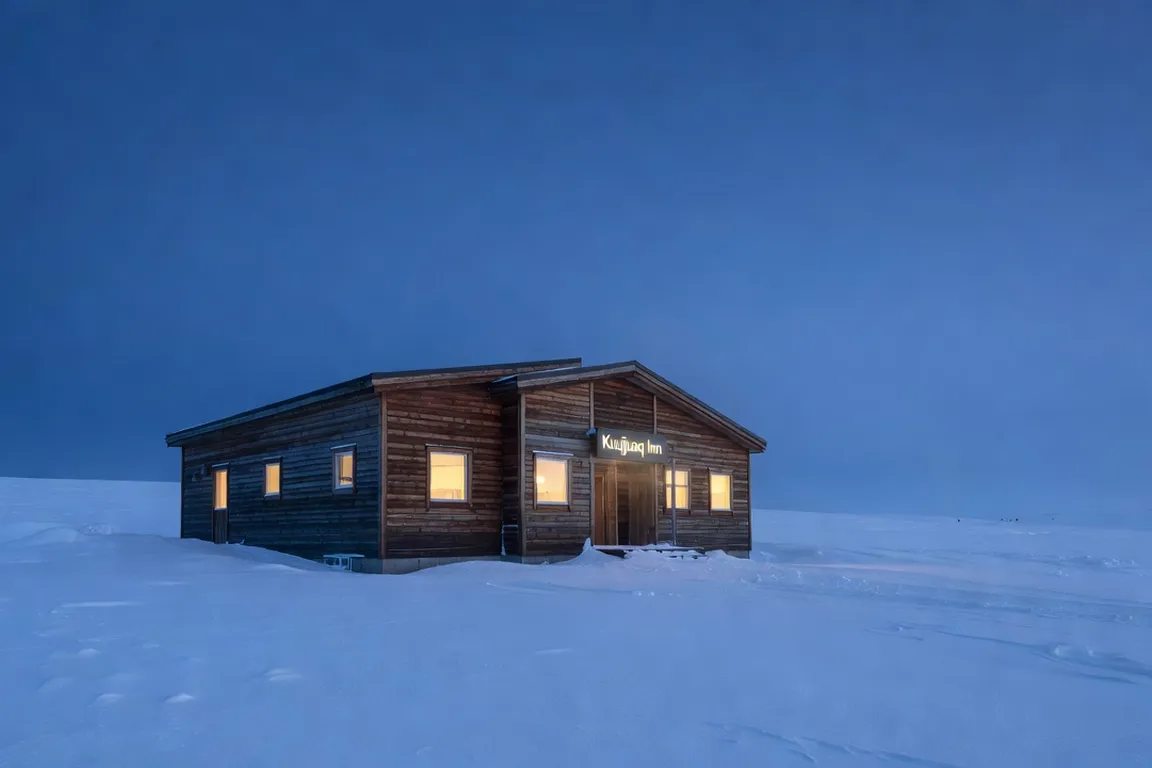 Hôtel d'auberge dans un village inuit du Nunavik en hiver